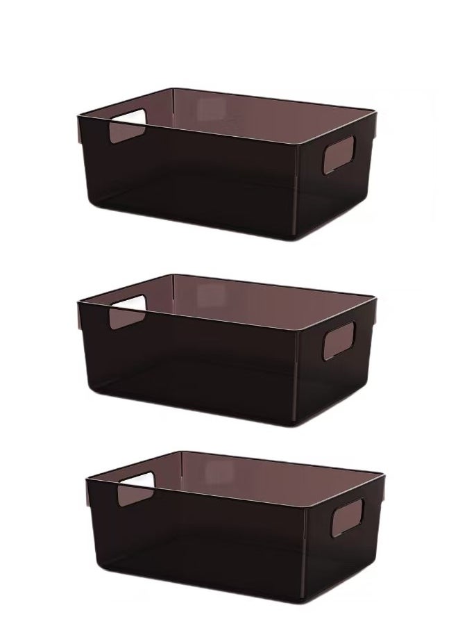 Generic Elegant Black Transparent Plastic Storage Box | Premium Desktop Organizer for Cosmetics, Office, Bedroom, and Bathroom | Durable, Stackable, Non-Slip | 3PCS/Set, 28x20x10.2CM  - Image 2