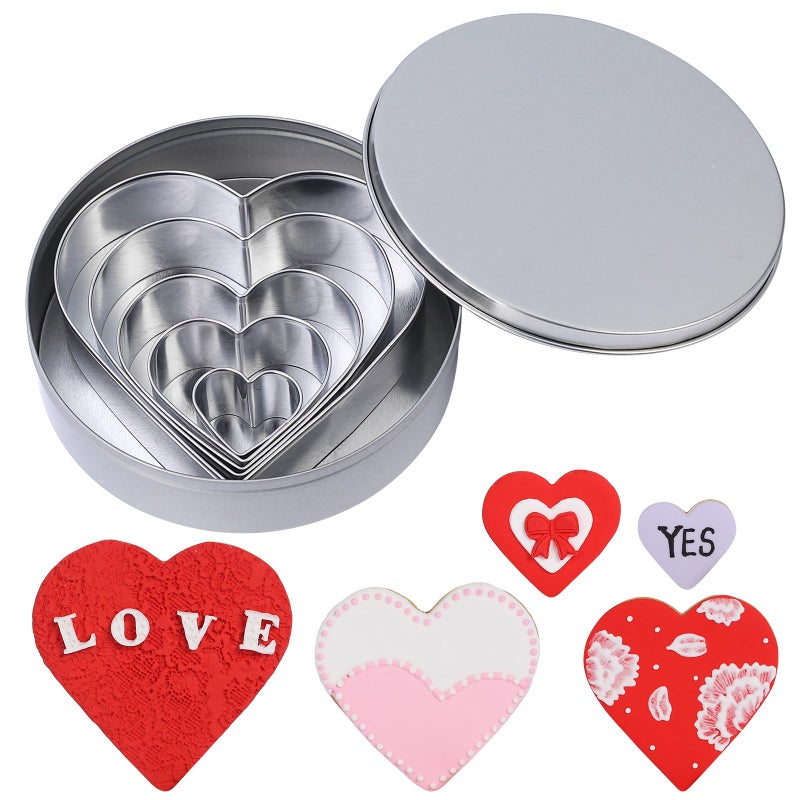 BakingWorld 5-Piece Stainless Steel Heart Cookie Cutter Set - Valentine's Day, Birthday, Wedding Baking Tools (5 Sizes: 1.18" to 4.21") - Dishwasher Safe with Gift Box - Image 1