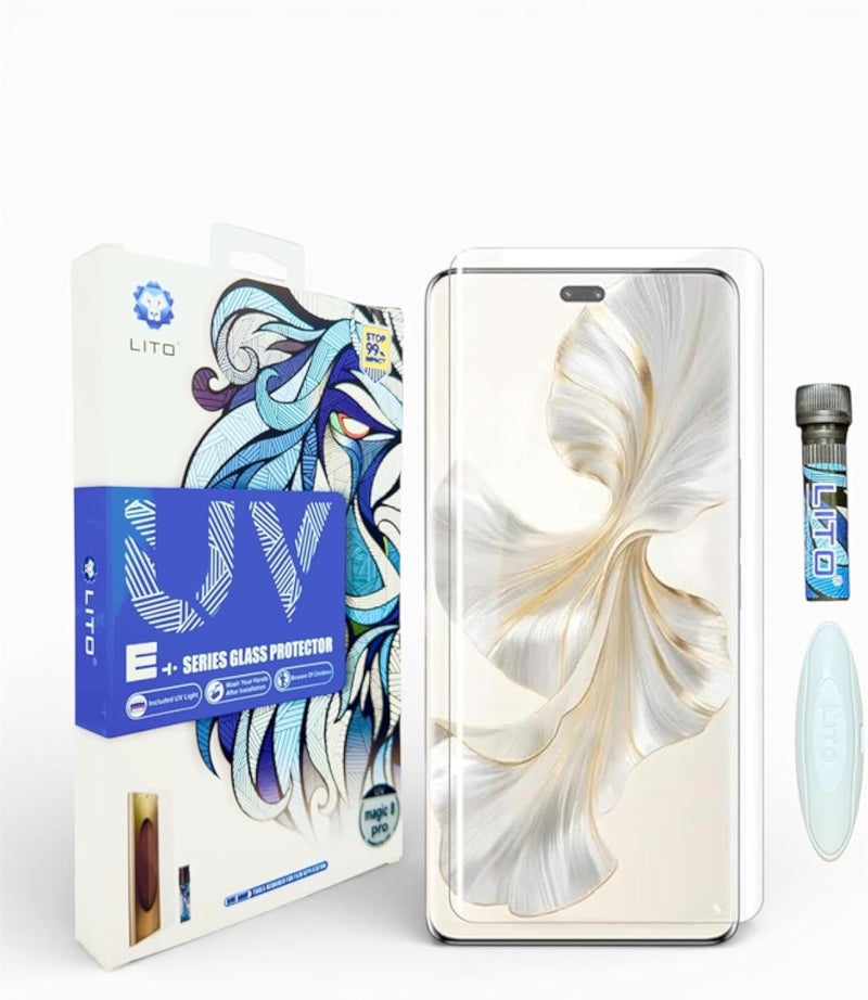 واقي شاشة زجاجي مقوى مقاوم للأشعة فوق البنفسجية، متوافق مع هاتف Honor Magic 8 Pro 5G (6.71 بوصة، عبوة واحدة)، لاصق بالكامل، منحني، متوافق مع أغلفة الحماية، وضوح عالي الدقة مع طقم تركيب سهل
