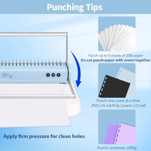 Binditek Binding Machine, 19-Hole, 145 Sheets, Comb Binding Machines with 50 PVC Binding Covers (8Mil), 50 Sand-Textured Polycovers (12Mil) and 50 PCS 1/2" Binding Combs, for Letter Size, Fixed Margin - Image 3