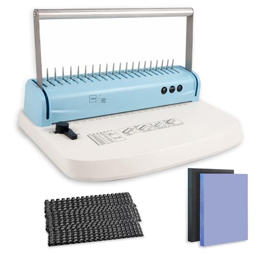 Binditek Binding Machine, 19-Hole, 145 Sheets, Comb Binding Machines with 50 PVC Binding Covers (8Mil), 50 Sand-Textured Polycovers (12Mil) and 50 PCS 1/2" Binding Combs, for Letter Size, Fixed Margin - Image 1