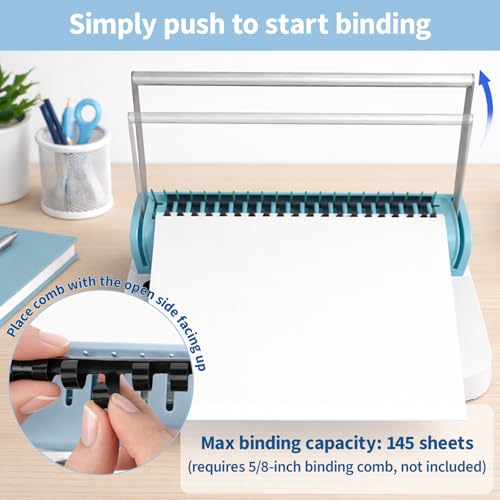 Binditek Binding Machine, 19-Hole, 145 Sheets, Comb Binding Machines with 50 PVC Binding Covers (8Mil), 50 Sand-Textured Polycovers (12Mil) and 50 PCS 1/2" Binding Combs, for Letter Size, Fixed Margin - Image 5