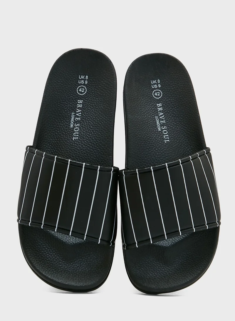 BRAVE SOUL Brave Soul For Seventy Five Stripe Print Slides