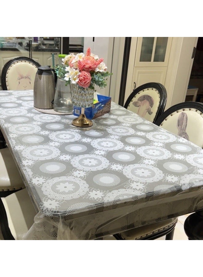 Disposable Tablecloth Plastic Tablecloth Thickened Round Table Printed Rectangular Tablecloth Waterproof Home Hotel Anti-Vivid-Color:Extra Thick White Peony Reuse 3 Times☆-Specifications:2.4m Round 10 Sheets (ten Stacks)☆