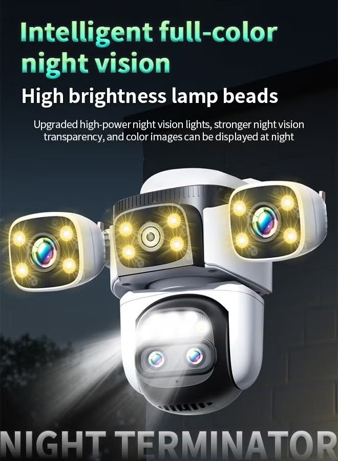 كوراكس كاميرا واي فاي للرؤية الليلية في الهواء الطلق ، 10x زوم 20MP عالية الوضوح فوق العالية أربع عدسات PTZ كاميرا مراقبة التتبع الذكية التلقائية ، مقاومة للماء ومقاومة للغبار ، مسافة عرض 200 متر ، دوران 360 درجة بدون بقع عمياء ، صوت ثنائي الاتجاه ، ميكروفون مدمج (بطاقة 128 جيجا بايت مجانية) - Image 2