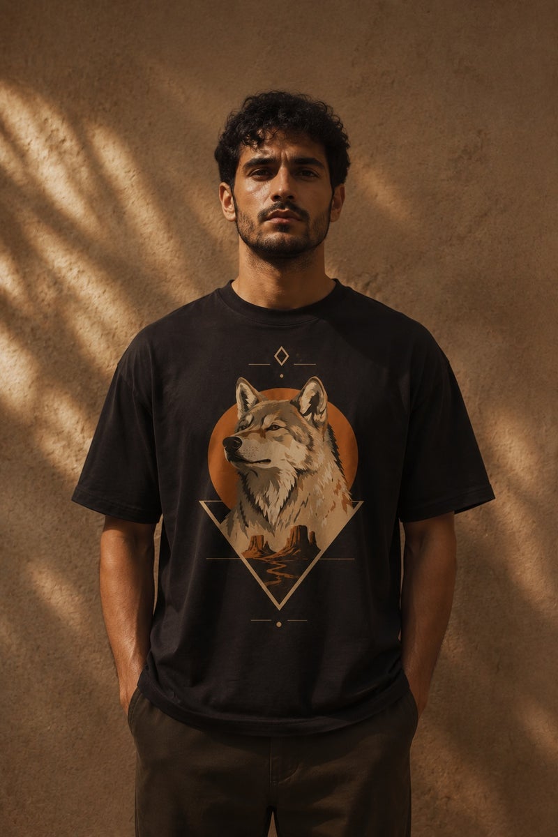 Men's Black Wolf Graphic T-Shirt Casual Short Sleeve Crew Neck Streetwear Tee - Image 2