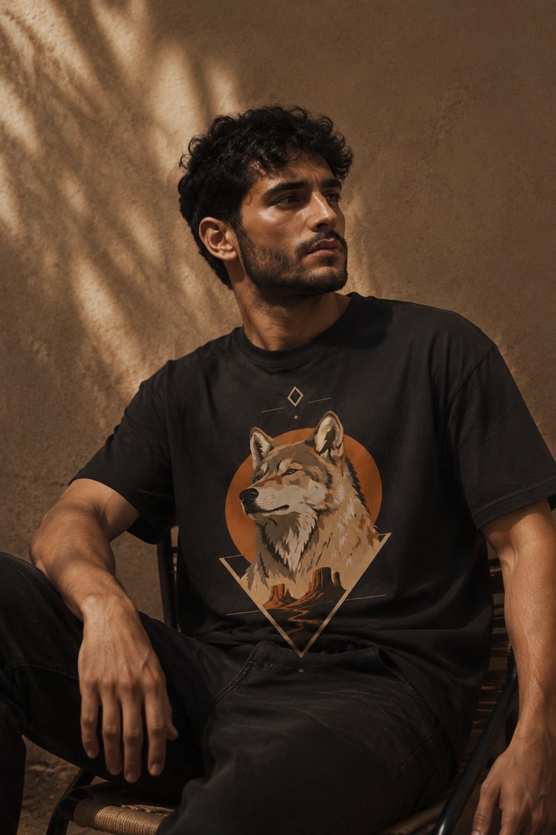 Men's Black Wolf Graphic T-Shirt Casual Short Sleeve Crew Neck Streetwear Tee - Image 4