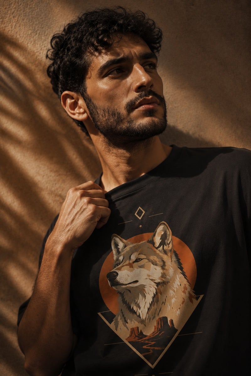 Men's Black Wolf Graphic T-Shirt Casual Short Sleeve Crew Neck Streetwear Tee - Image 5