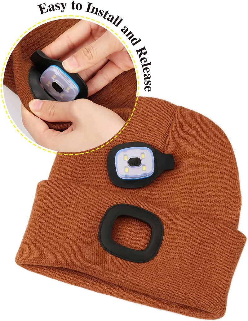 MELASA Unisex Hat with Light, USB Rechargeable Hands Free Headlamp LED Beanie, Winter Gifts for Men Dad Father Husband Him - Image 4