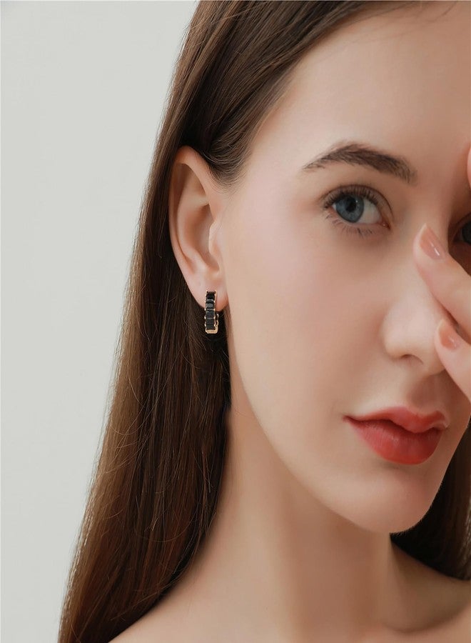 Mesovor Gold Cubic Zirconia Hoop Earrings for Women Trendy, 18K Gold Plated Huggie Hoops Earrings | Green Black Red Stones Earrings Jewelry Gifts, One Size, Brass, Cubic Zirconia - Image 4