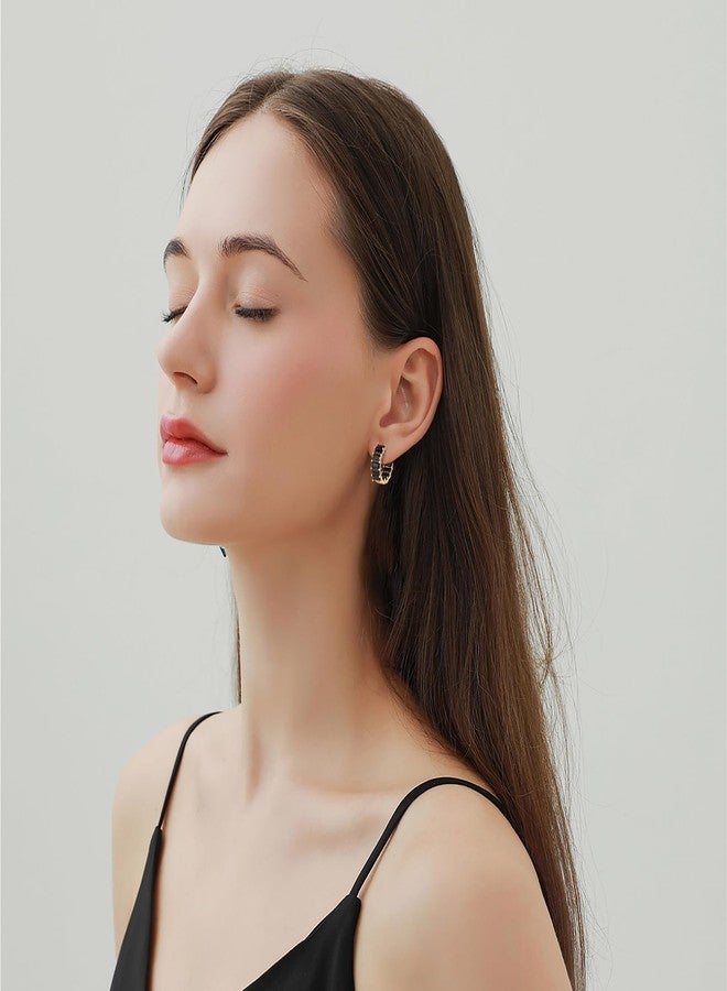 Mesovor Gold Cubic Zirconia Hoop Earrings for Women Trendy, 18K Gold Plated Huggie Hoops Earrings | Green Black Red Stones Earrings Jewelry Gifts, One Size, Brass, Cubic Zirconia - Image 3