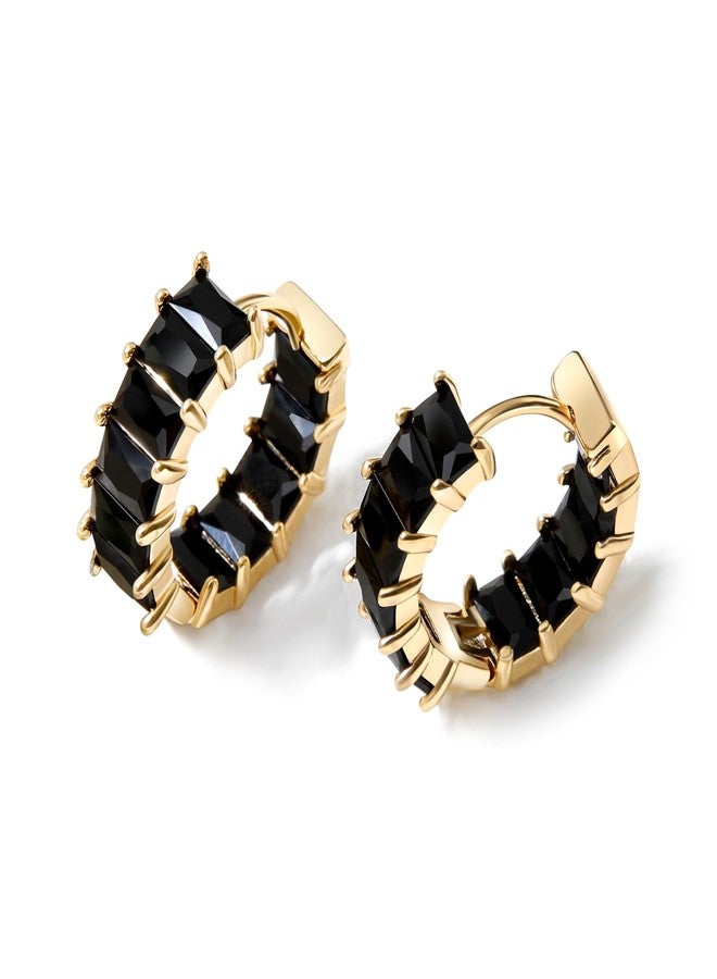 Mesovor Gold Cubic Zirconia Hoop Earrings for Women Trendy, 18K Gold Plated Huggie Hoops Earrings | Green Black Red Stones Earrings Jewelry Gifts, One Size, Brass, Cubic Zirconia - Image 1