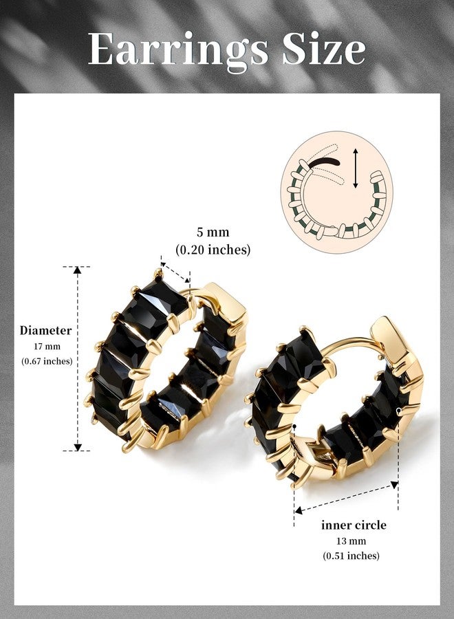 Mesovor Gold Cubic Zirconia Hoop Earrings for Women Trendy, 18K Gold Plated Huggie Hoops Earrings | Green Black Red Stones Earrings Jewelry Gifts, One Size, Brass, Cubic Zirconia - Image 2