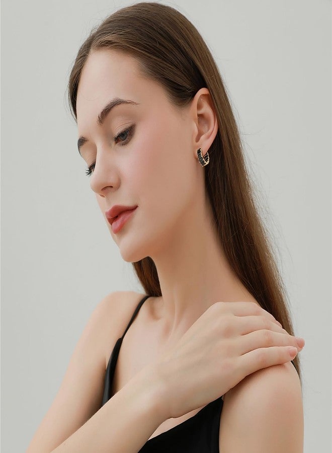 Mesovor Gold Cubic Zirconia Hoop Earrings for Women Trendy, 18K Gold Plated Huggie Hoops Earrings | Green Black Red Stones Earrings Jewelry Gifts, One Size, Brass, Cubic Zirconia - Image 5