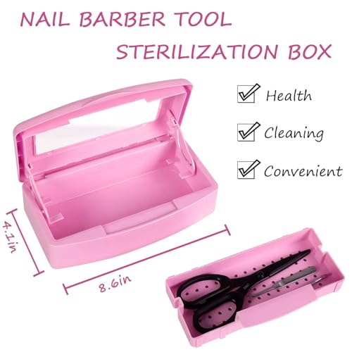Gusnilo Sanitizing Tray - Disinfectant Container Nail Tool Sterilizer Box Plastic Sanitizing Box for Nail Tools, Hair Salon,Spa (Clear Lid, Pink) - Image 2