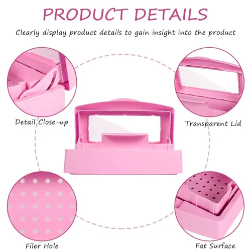 Gusnilo Sanitizing Tray - Disinfectant Container Nail Tool Sterilizer Box Plastic Sanitizing Box for Nail Tools, Hair Salon,Spa (Clear Lid, Pink) - Image 3