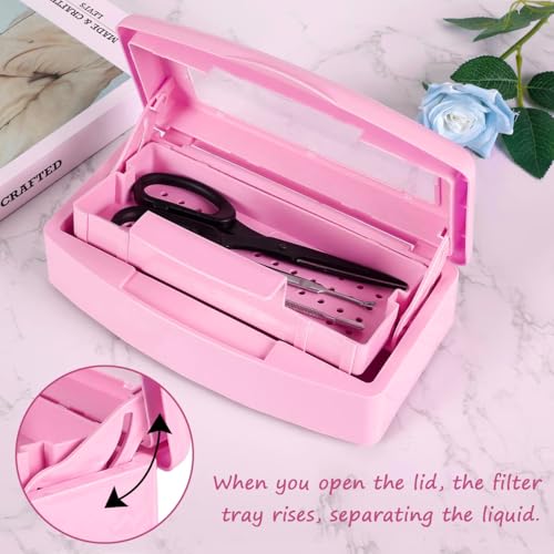 Gusnilo Sanitizing Tray - Disinfectant Container Nail Tool Sterilizer Box Plastic Sanitizing Box for Nail Tools, Hair Salon,Spa (Clear Lid, Pink) - Image 5