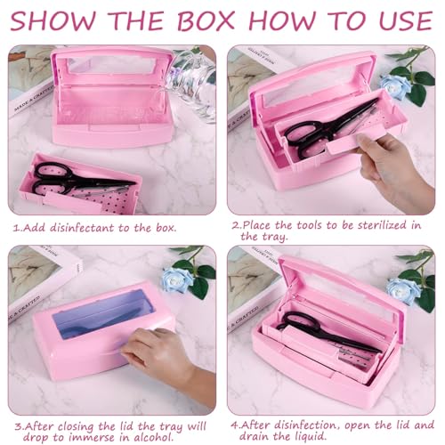 Gusnilo Sanitizing Tray - Disinfectant Container Nail Tool Sterilizer Box Plastic Sanitizing Box for Nail Tools, Hair Salon,Spa (Clear Lid, Pink) - Image 4