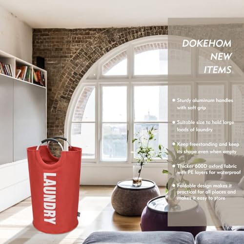 DOKEHOM 90L Large Laundry Basket, Collapsible Laundry Bag, Freestanding Tall Clothes Hamper, Foldable Washing Bin (Red) - Image 2