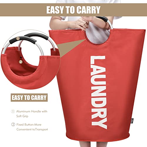 DOKEHOM 90L Large Laundry Basket, Collapsible Laundry Bag, Freestanding Tall Clothes Hamper, Foldable Washing Bin (Red) - Image 5