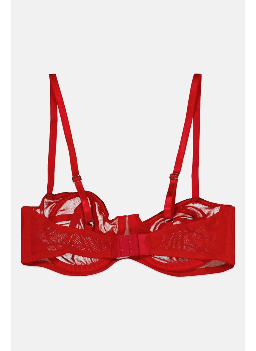 boohoo Women Adjustable Non Padded Underwire Bra, Red  - Image 2