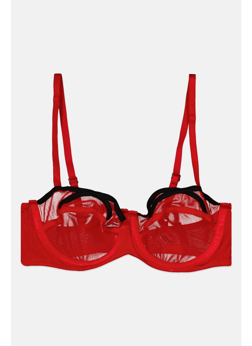 boohoo Women Adjustable Non Padded Underwire Bra, Red  - Image 1