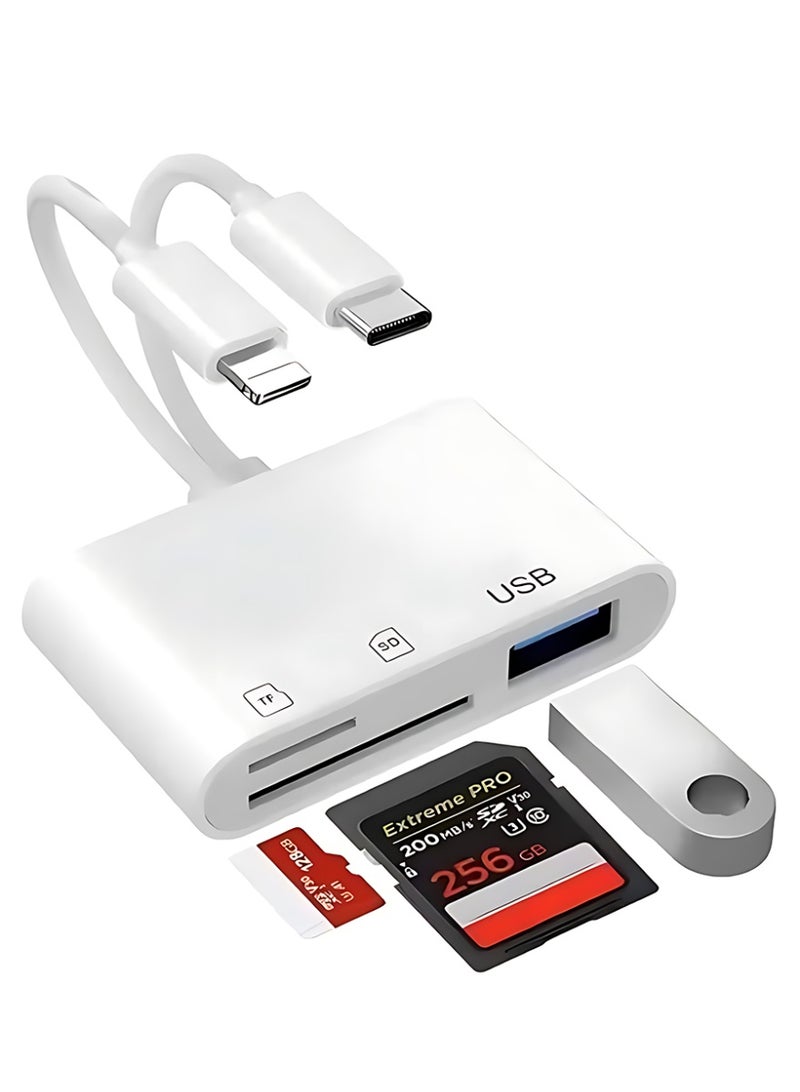 CLAVON SD Card Reader for iPhone, iPad, USB C and Lightning Dual Port SD Card Adapter, Memory Card Reader for Camera Adapter, Support SD, Micro SD, USB 3.0, No App Driver Required - Image 1