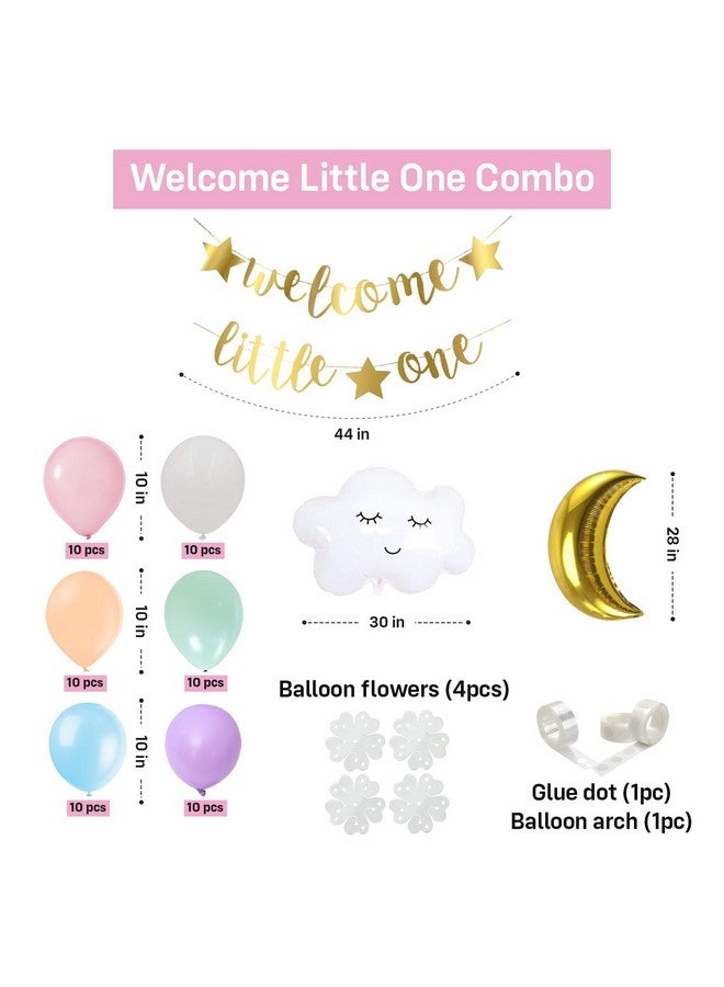 Party Propz Welcome Baby Decoration- (69Pcs) Baby Welcome Home Decoration Kit/Pastel And Foil Balloons For Welcome Home Baby Decoration/Welcome Little One Banner (Cardstock,Latex,Foil)(Multicolor) - Image 2