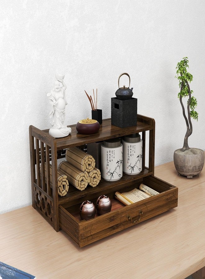 إيكاري مذبح تأمل إيكاري مع درج، طاولة بوجا للمنزل، مذبح روحي للصلوات، العرافة، العبادة أو أثاث من الخيزران لعرض الجرار والنباتات والكتب (52 سم) - Image 4