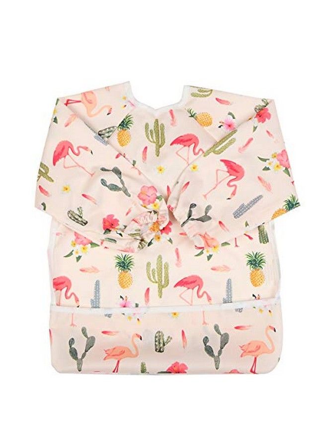 Sigzagor Baby Bib Sleeved Shirt With Pocket 13 Years Old Toddler Painting For Girls (Flamingo Cactus) - Image 1