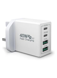 Aioneus USB C Fast Charger 40W 4 Ports Type C Charger Adapter with USB C and USB A PD 3.0 Fast Charger Adapter Multiple Charger Plug for iPhone 15 14 13 12 11 XS XR Pro Max iPad Tablet Pixel  - Image 1