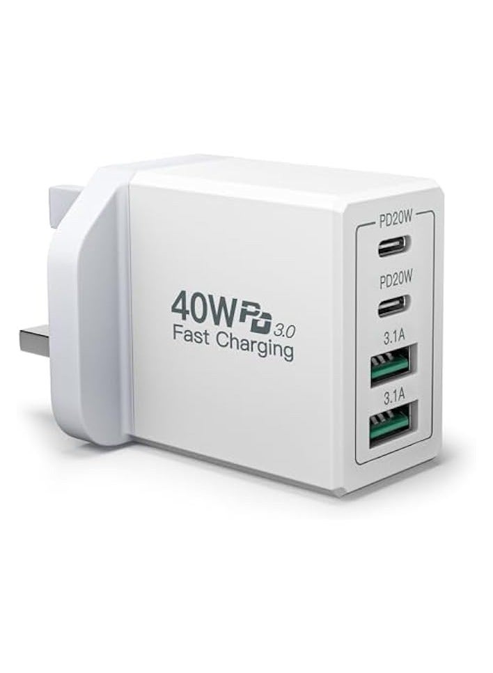 Aioneus USB C Fast Charger 40W 4 Ports Type C Charger Adapter with USB C and USB A PD 3.0 Fast Charger Adapter Multiple Charger Plug for iPhone 15 14 13 12 11 XS XR Pro Max iPad Tablet Pixel - Image 1