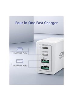 Aioneus USB C Fast Charger 40W 4 Ports Type C Charger Adapter with USB C and USB A PD 3.0 Fast Charger Adapter Multiple Charger Plug for iPhone 15 14 13 12 11 XS XR Pro Max iPad Tablet Pixel  - Image 2