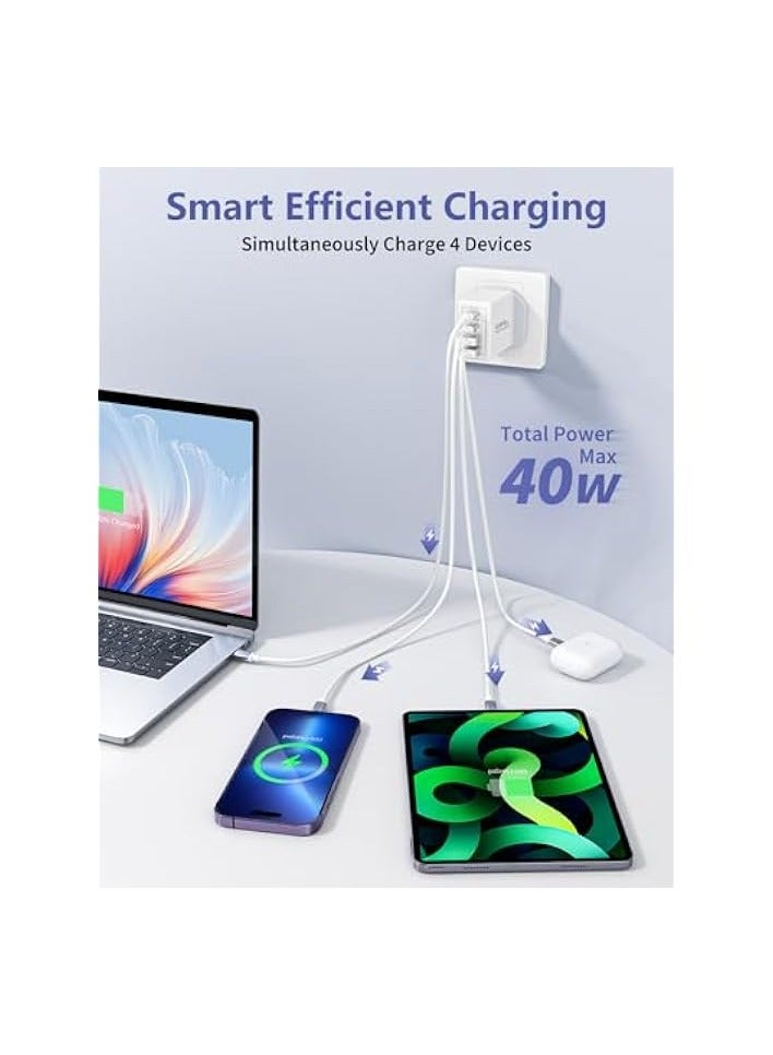 Aioneus USB C Fast Charger 40W 4 Ports Type C Charger Adapter with USB C and USB A PD 3.0 Fast Charger Adapter Multiple Charger Plug for iPhone 15 14 13 12 11 XS XR Pro Max iPad Tablet Pixel - Image 4