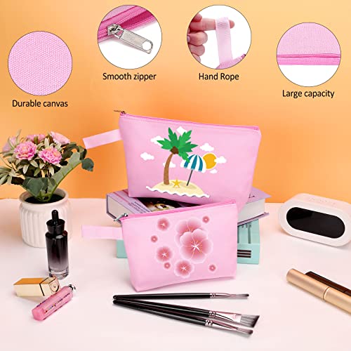 Sinzip 10 Pieces Cotton Canvas Makeup Bag with Bottom and Strap, Multi-Purpose Cosmetic Bag with Zipper Travel Toiletry Pouch, Blank DIY Craft Bag (Pink, S) - Image 2