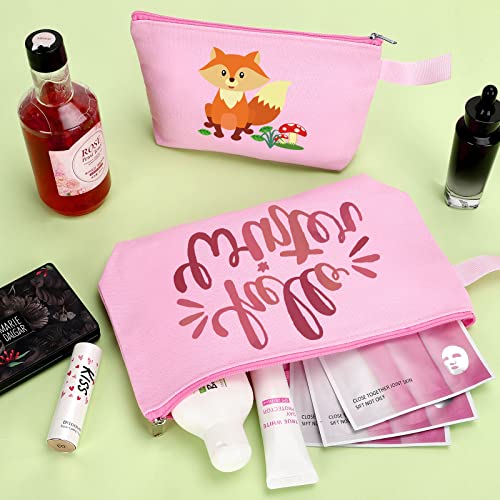 Sinzip 10 Pieces Cotton Canvas Makeup Bag with Bottom and Strap, Multi-Purpose Cosmetic Bag with Zipper Travel Toiletry Pouch, Blank DIY Craft Bag (Pink, S) - Image 4