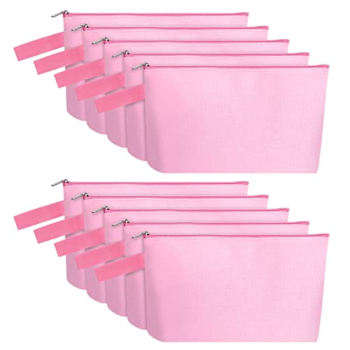 Sinzip 10 Pieces Cotton Canvas Makeup Bag with Bottom and Strap, Multi-Purpose Cosmetic Bag with Zipper Travel Toiletry Pouch, Blank DIY Craft Bag (Pink, S) - Image 1
