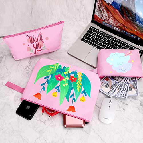 Sinzip 10 Pieces Cotton Canvas Makeup Bag with Bottom and Strap, Multi-Purpose Cosmetic Bag with Zipper Travel Toiletry Pouch, Blank DIY Craft Bag (Pink, S) - Image 5
