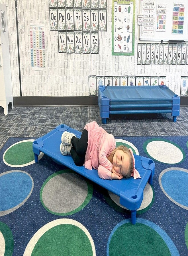 KORE DESIGN LLC KORE Design Stackable Standard Cot, Durable Nap Cots for Toddlers, Portable Stackable Design, Comfortable Childrens Cot Bed for Daycare Preschool, Oval Legs, Blue, (52x23x7) - Image 2