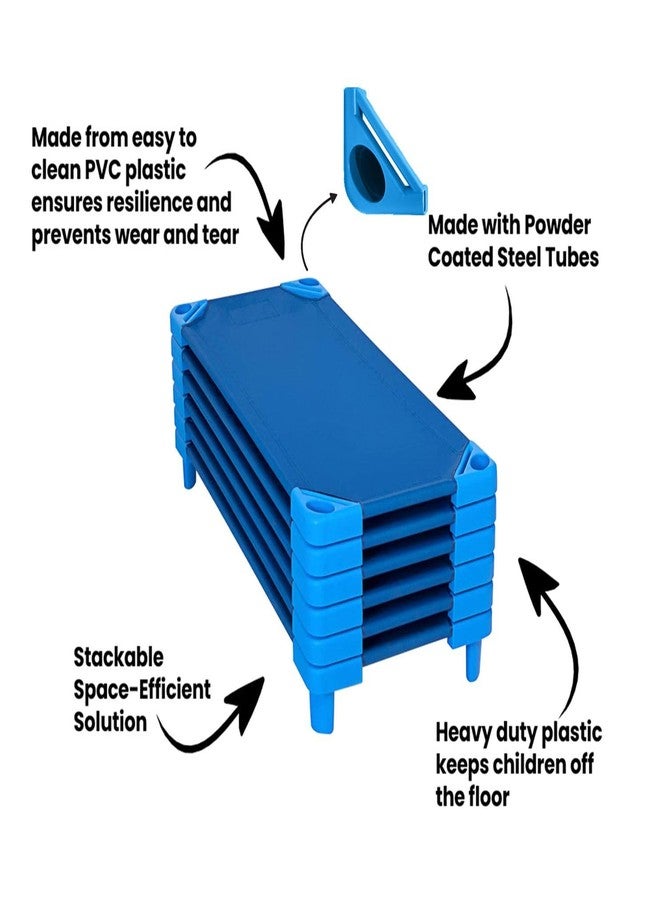 KORE DESIGN LLC KORE Design Stackable Standard Cot, Durable Nap Cots for Toddlers, Portable Stackable Design, Comfortable Childrens Cot Bed for Daycare Preschool, Oval Legs, Blue, (52x23x7) - Image 3