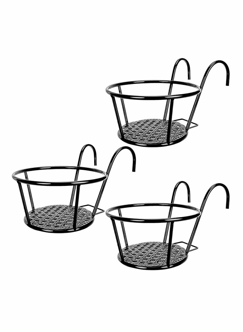 SYOSI Hanging Rail Planter Baskets,7 Inch Metal Gardening Wrought Iron Hanging Flower Baskets for Patio Garden, Balcony, Living Room, Bedroom 3 Pack - Image 1