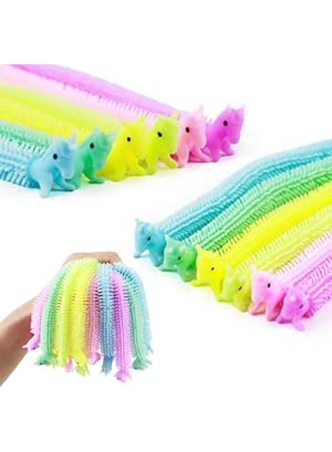 Veiteibe Pack of 12 Unicorn Stretchy String Toys, Colourful Stretchy Strings, Squeeze Stress Relief, Sensory Fidget Stretch Toy, for Children and Adults