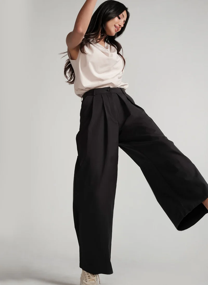 Zigzag Flared Comfy Side Pocket Black Pant