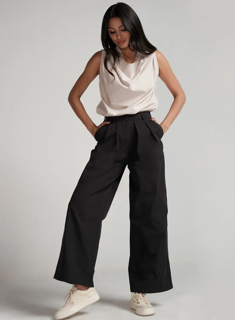 Zigzag Flared Comfy Side Pocket Black Pant