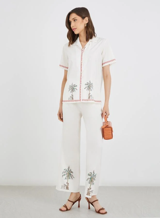 Take Two Take Two Graphic Printed Buttoned Shirt and Pants Co-Ords