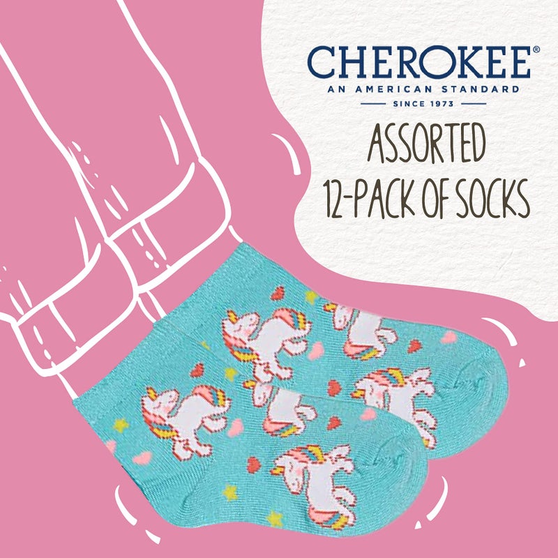 Cherokee Girls 12 Pack Shorty Casual Sock, Rainbow Unicorn Character, 2-4T US - Image 2