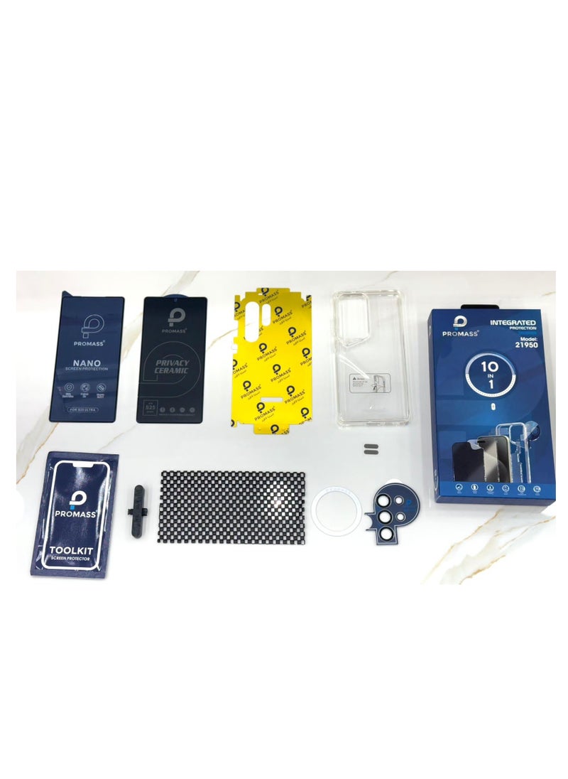 PROMASS integrated protection package for the Samsung  S25 Ultra. The package has a new look and complete protection for your phone with a case that supports MageSafe wireless charging from Promas (10in1)  - Image 3