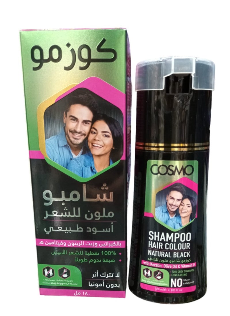 COSMO Shampoo Hair Colour Natural Black With Keratin And Olive Oil 180 Ml 