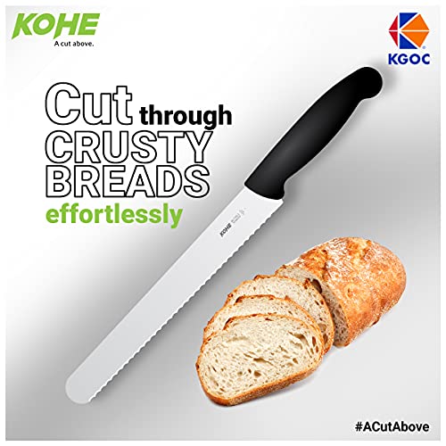KOHE Premium Stainless Steel Medium Sized Bread Knife(8.25 inch Blade, Wide Serrated, Black, Pack of 1) - Image 5