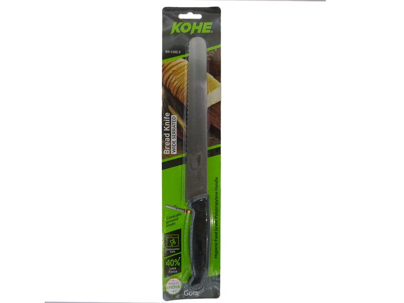 KOHE Premium Stainless Steel Medium Sized Bread Knife(8.25 inch Blade, Wide Serrated, Black, Pack of 1) - Image 3